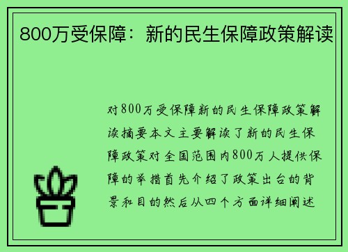 800万受保障：新的民生保障政策解读